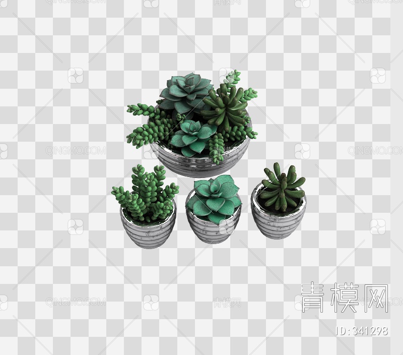 多肉植物盆栽组合3D模型下载【ID:341298】