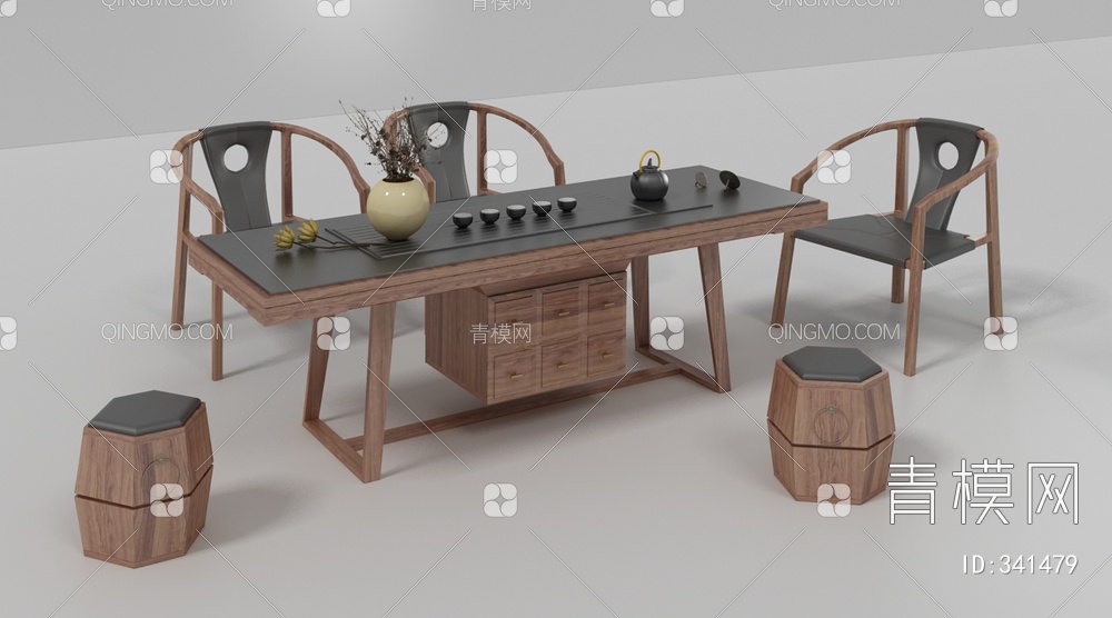 中国雅宝茶桌椅组合3D模型下载【ID:341479】