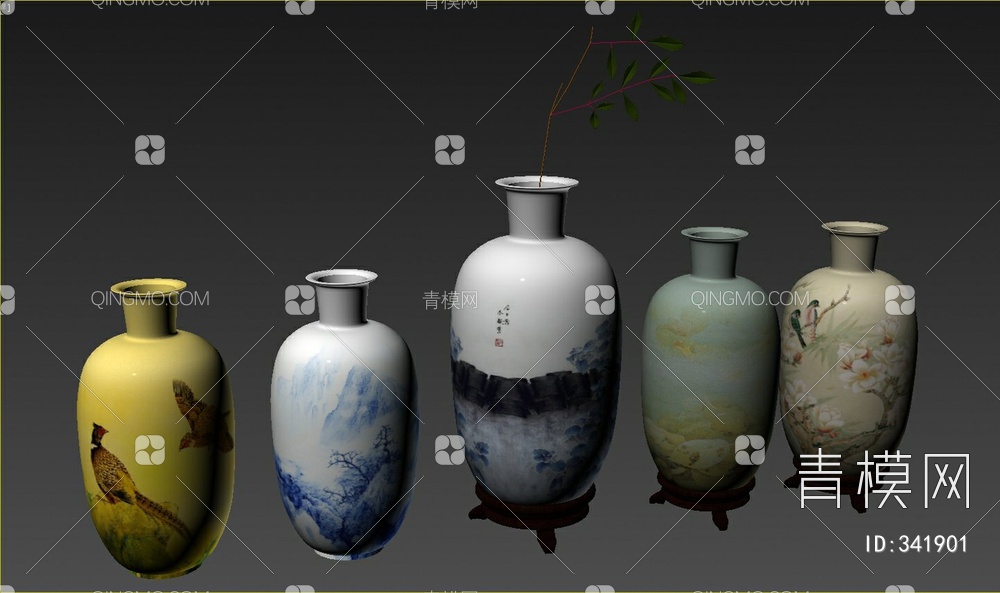 花瓶瓷器组合3D模型下载【ID:341901】
