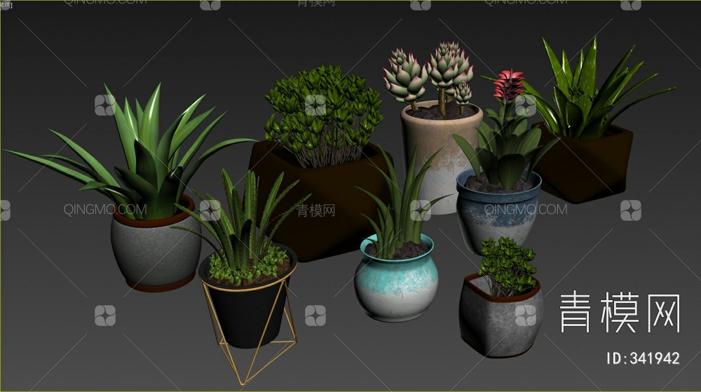 【多肉盆栽组合3D模型】-现代VR北欧无灯光有贴图MAX2016多肉盆栽组合3d模型下载-ID341942-免费3Dmax模型库 - 青模3d模型网