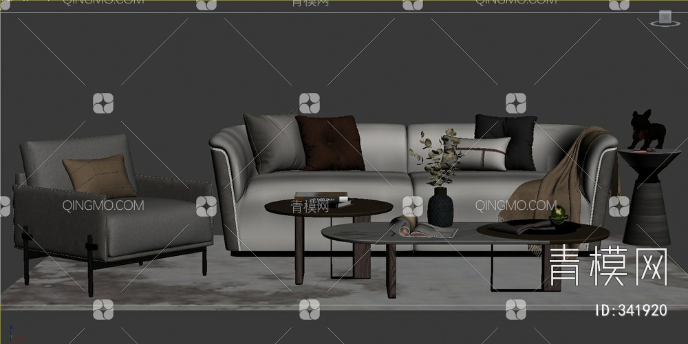 沙发单椅茶几组合3D模型下载【ID:341920】