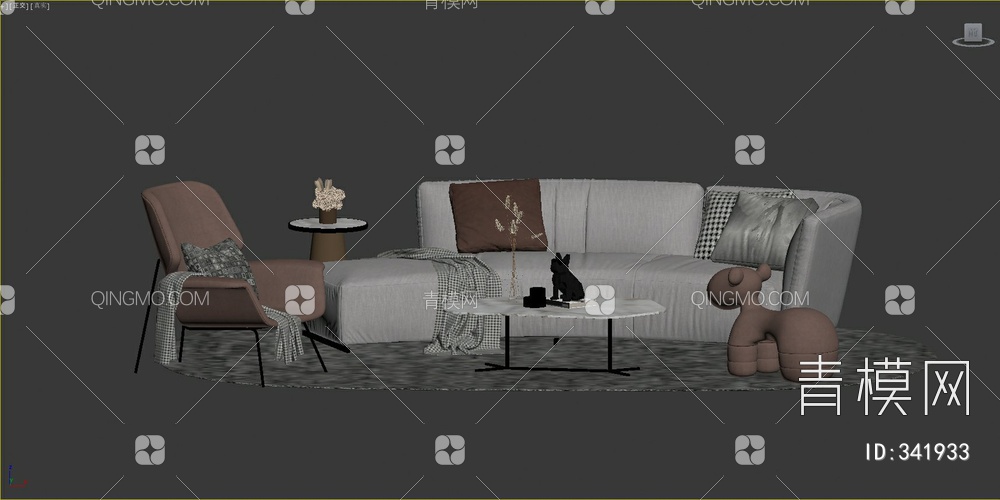 北弧形沙发单椅组合3D模型下载【ID:341933】