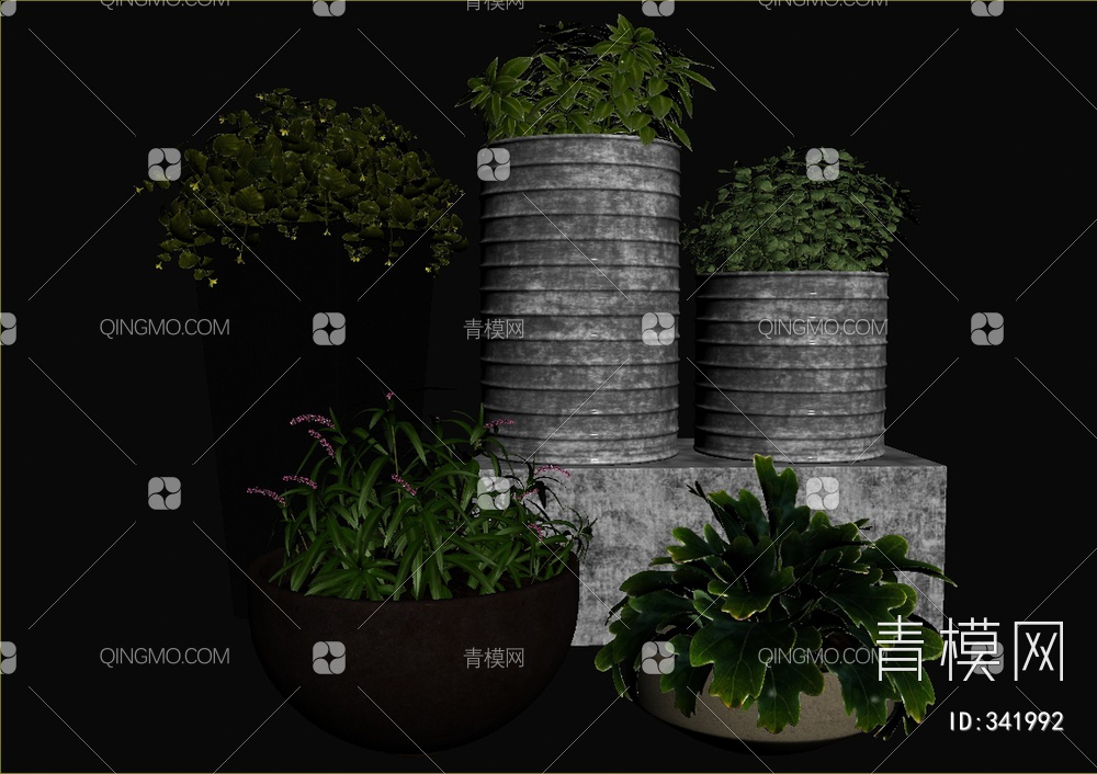 绿植盆栽组合3D模型下载【ID:341992】