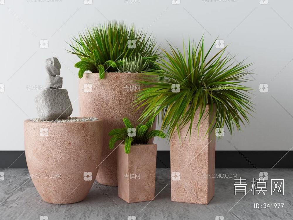 绿植盆栽组合3D模型下载【ID:341977】