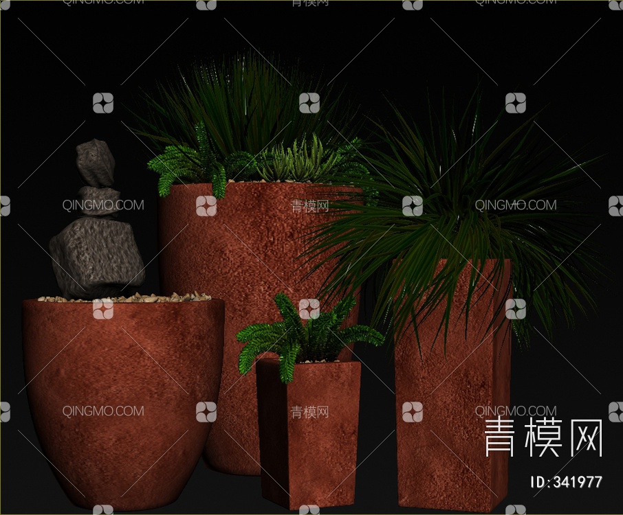 绿植盆栽组合3D模型下载【ID:341977】