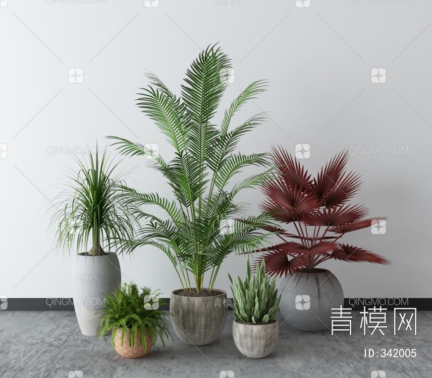 铁树棕榈绿植盆栽组合3D模型下载【ID:342005】