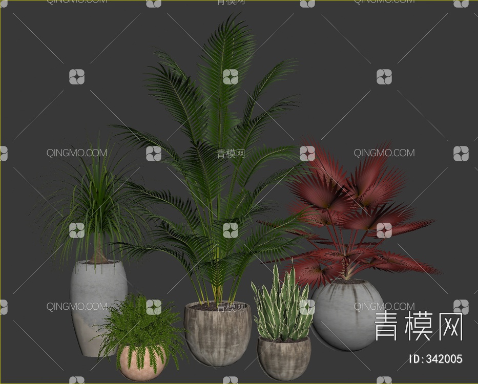 铁树棕榈绿植盆栽组合3D模型下载【ID:342005】