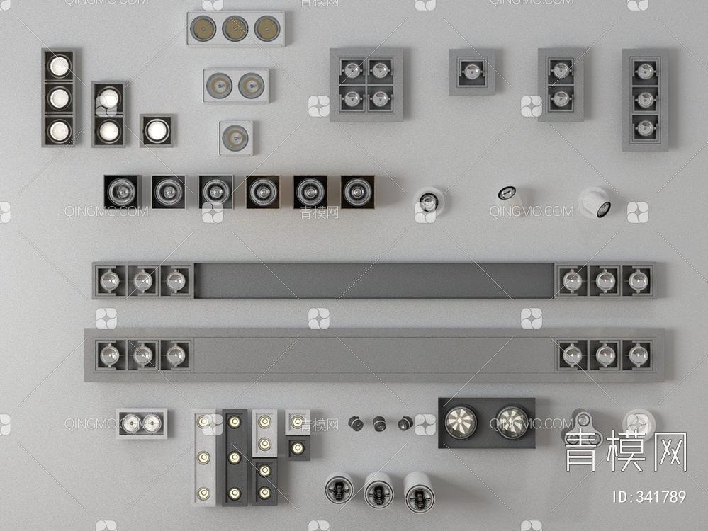 筒灯射灯轨道灯组合3D模型下载【ID:341789】