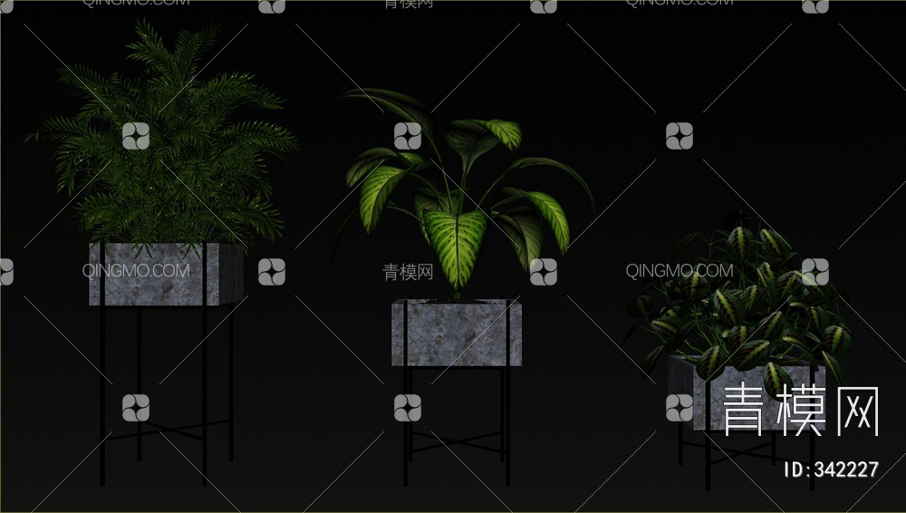 绿植盆栽组合3D模型下载【ID:342227】
