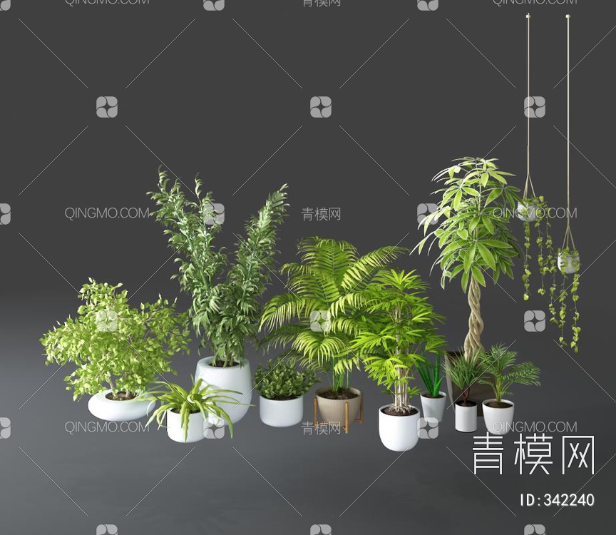 绿植盆栽组合3D模型下载【ID:342240】