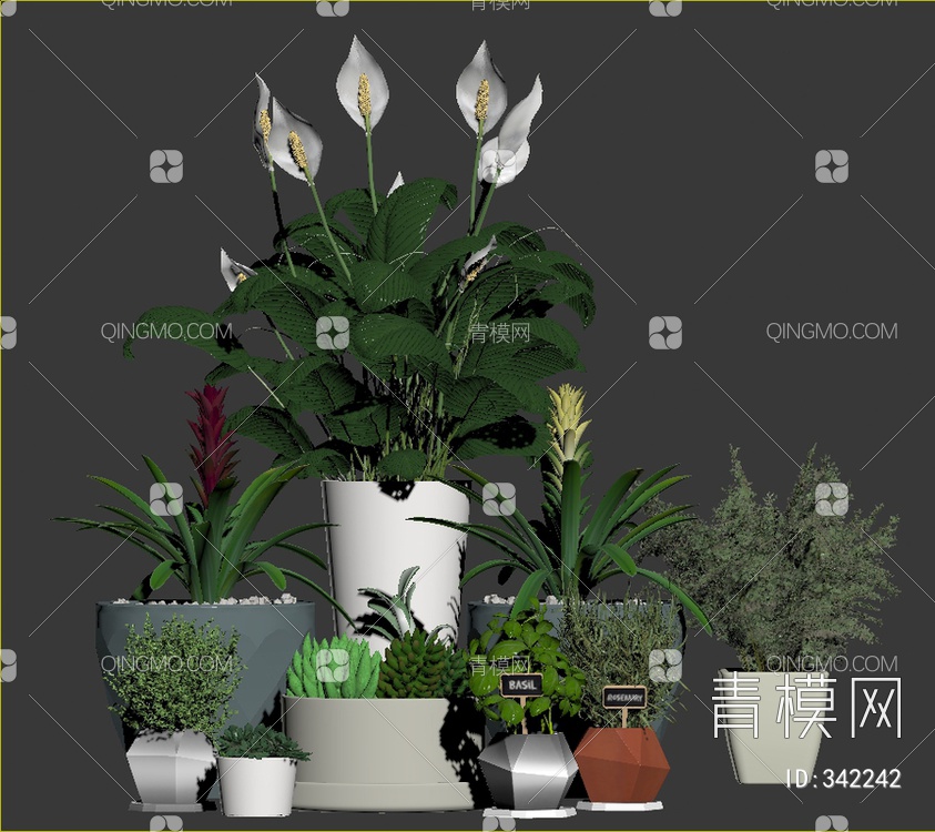 绿植盆栽组合3D模型下载【ID:342242】