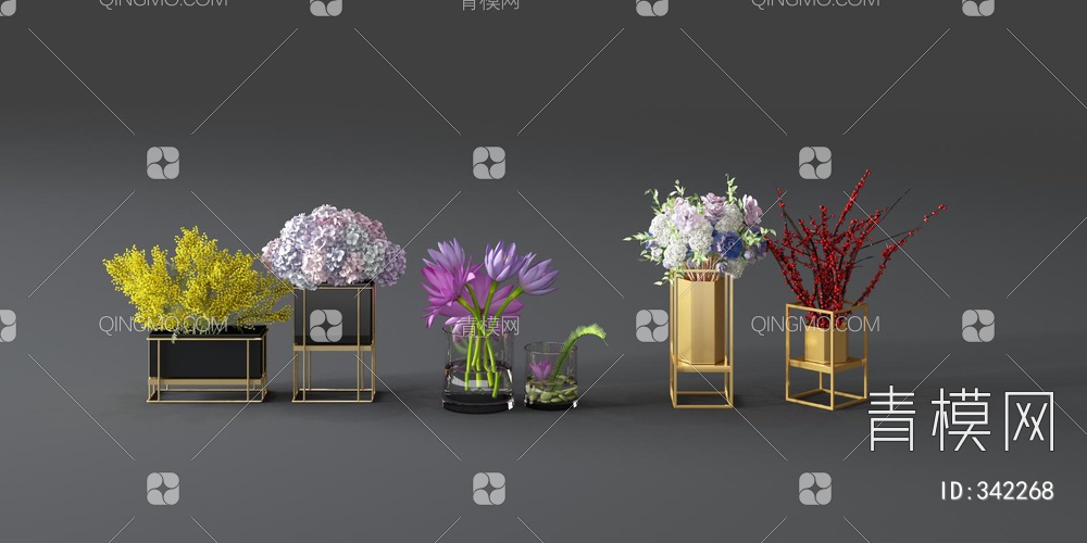 花瓶花卉组合3D模型下载【ID:342268】