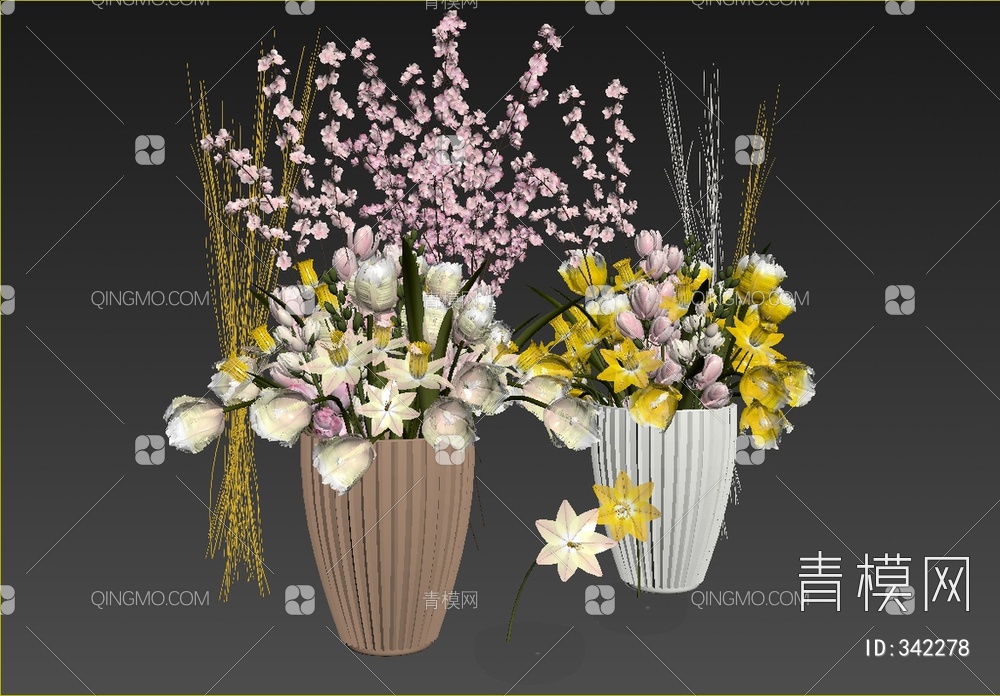 玻璃花瓶花卉组合3D模型下载【ID:342278】