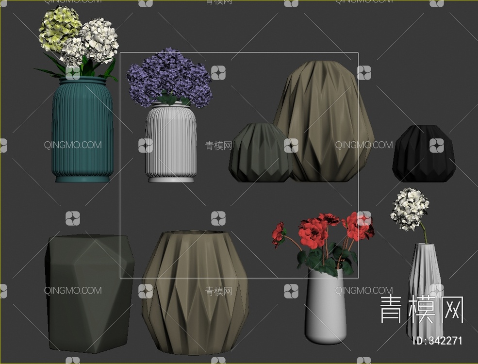 陶瓷花瓶花卉组合3D模型下载【ID:342271】