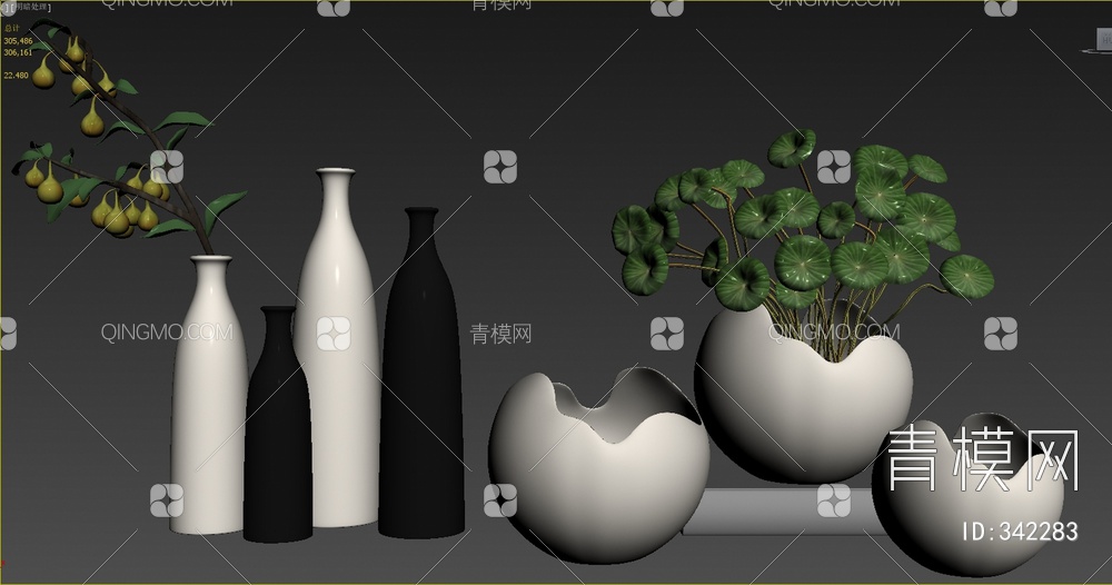 陶瓷花瓶花卉组合3D模型下载【ID:342283】