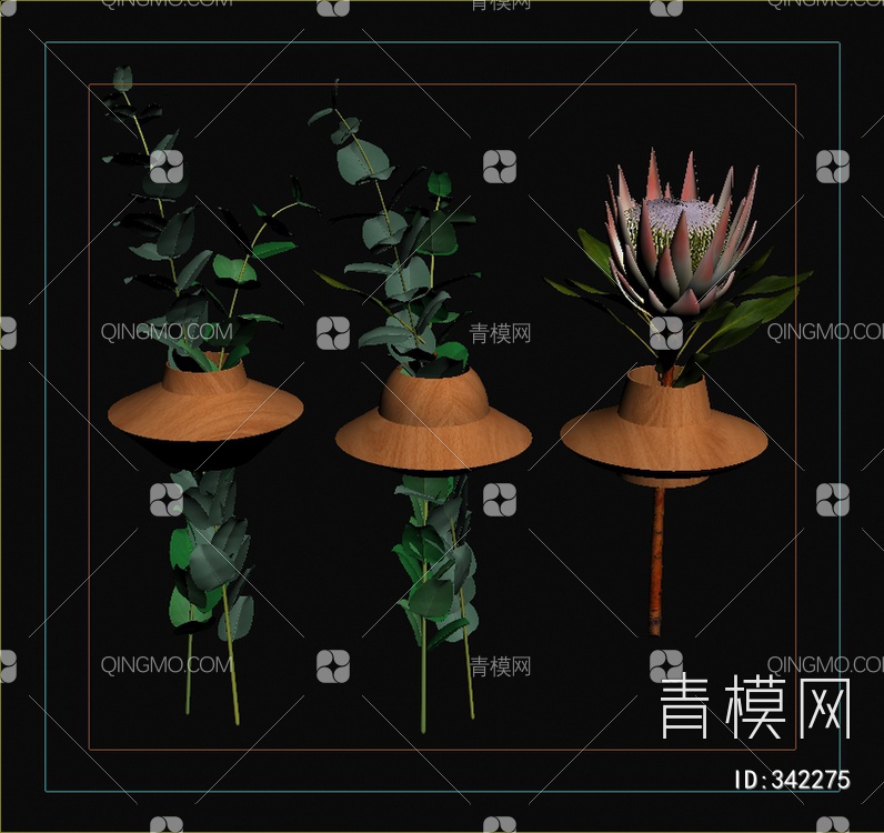 玻璃花瓶花卉组合3D模型下载【ID:342275】