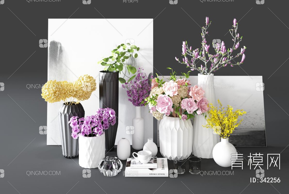 瓷器花瓶花卉组合3D模型下载【ID:342256】