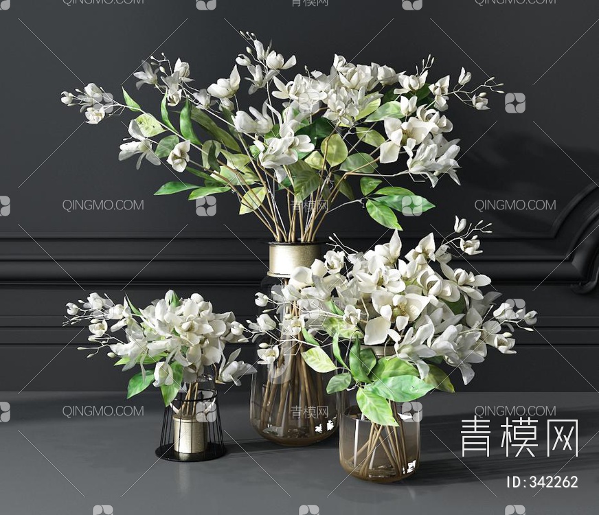 玻璃花瓶花卉组合3D模型下载【ID:342262】