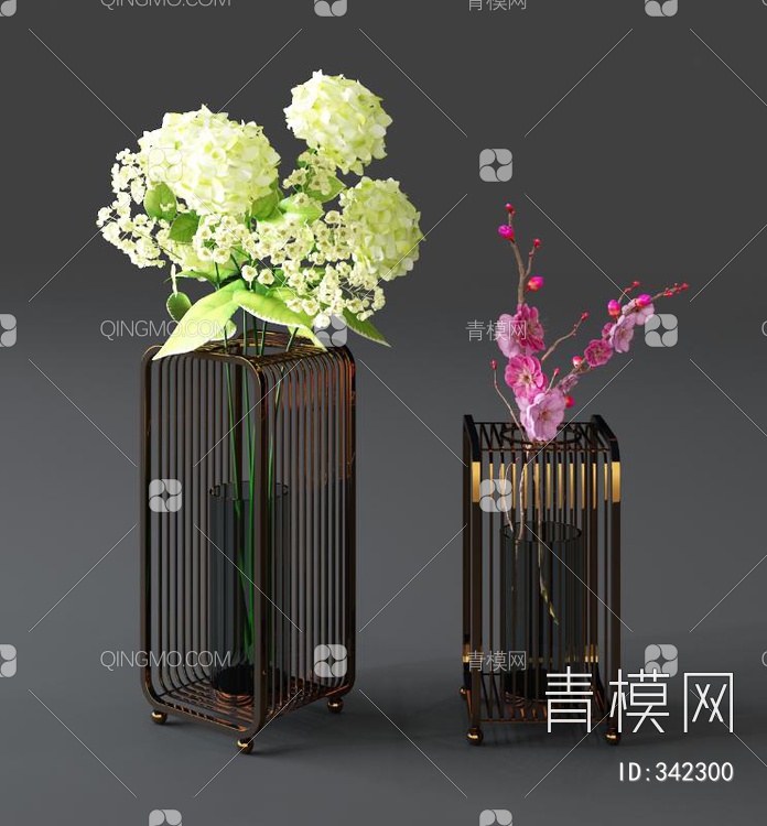 玻璃花瓶花卉组合3D模型下载【ID:342300】