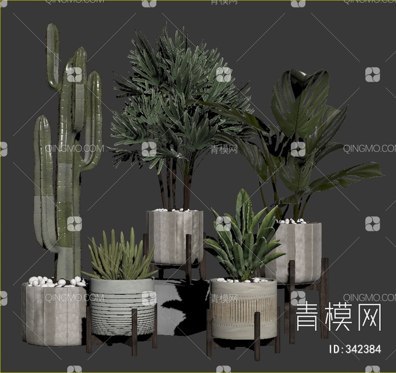 绿植盆栽组合3D模型下载【ID:342384】