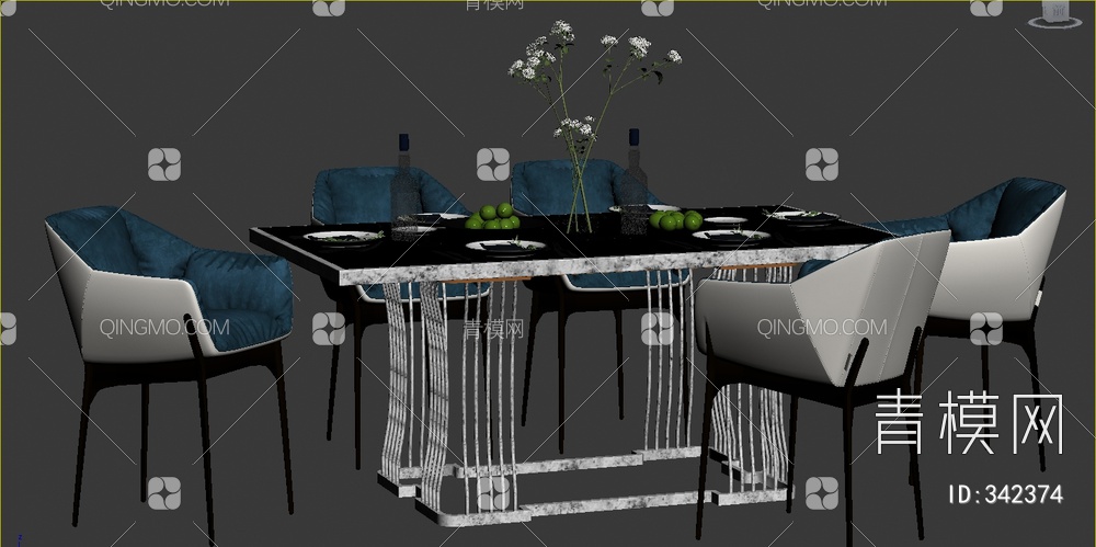 餐桌椅组合3D模型下载【ID:342374】