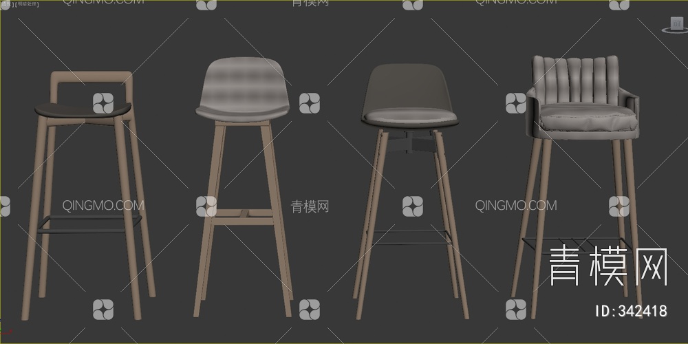 木质皮艺吧椅3D模型下载【ID:342418】