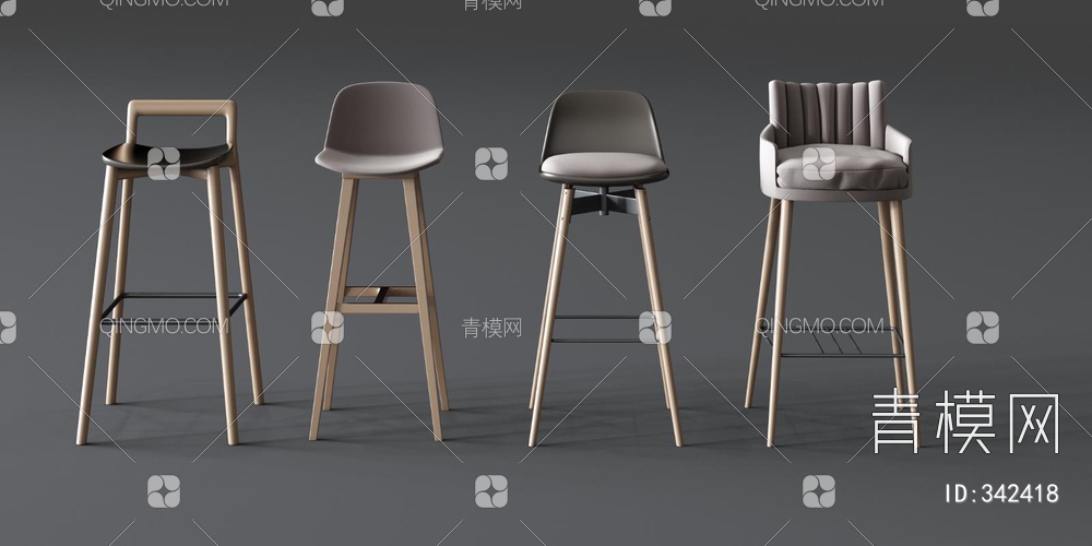 木质皮艺吧椅3D模型下载【ID:342418】