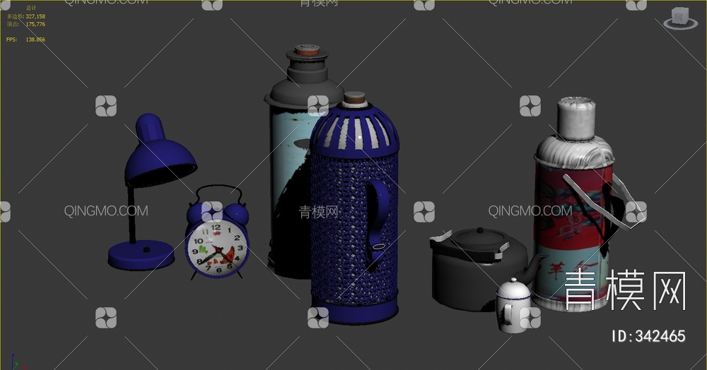 复古热水瓶台灯特水壶饰品摆件组合3D模型下载【ID:342465】