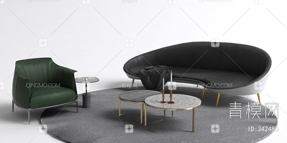 弧形沙发单椅组合3D模型下载【ID:342480】