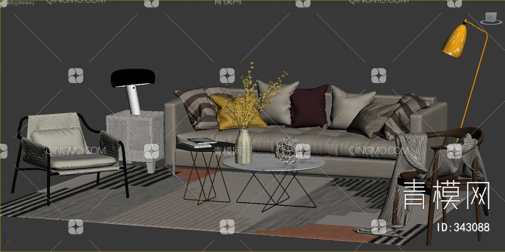 沙发单椅组合3D模型下载【ID:343088】