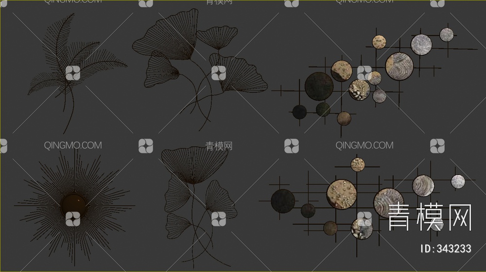 金属花草壁饰组合3D模型下载【ID:343233】