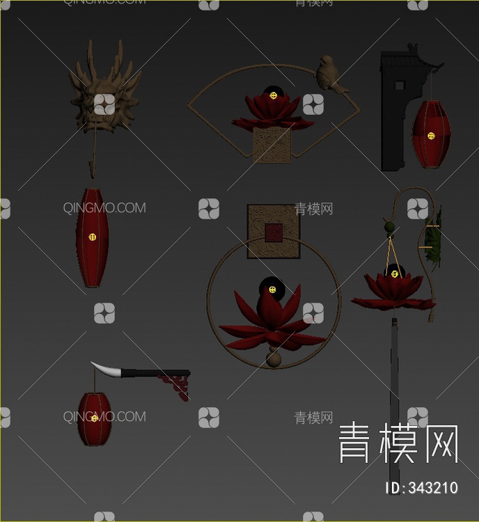 传统壁灯组合3D模型下载【ID:343210】