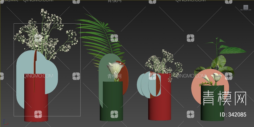 拼色花瓶摆件组合3D模型下载【ID:342085】