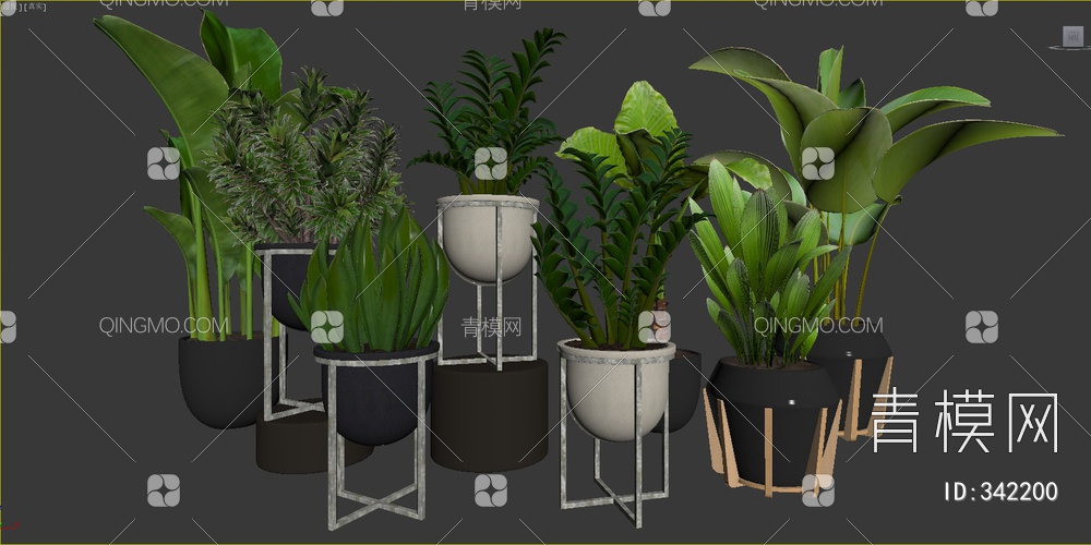 绿植盆栽组合3D模型下载【ID:342200】