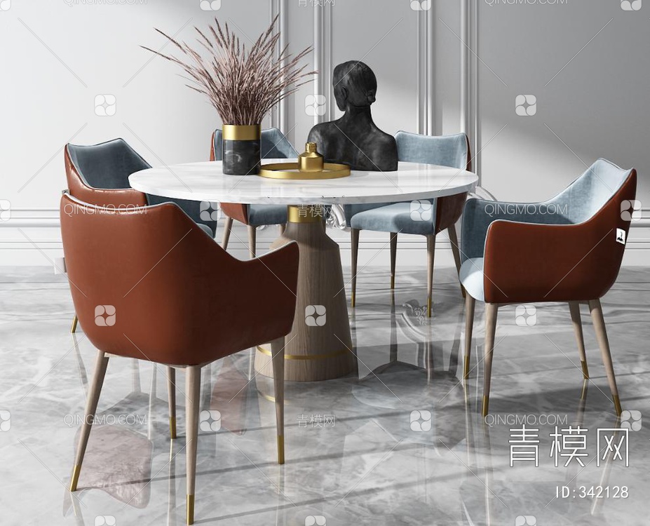 圆餐桌椅组合3D模型下载【ID:342128】