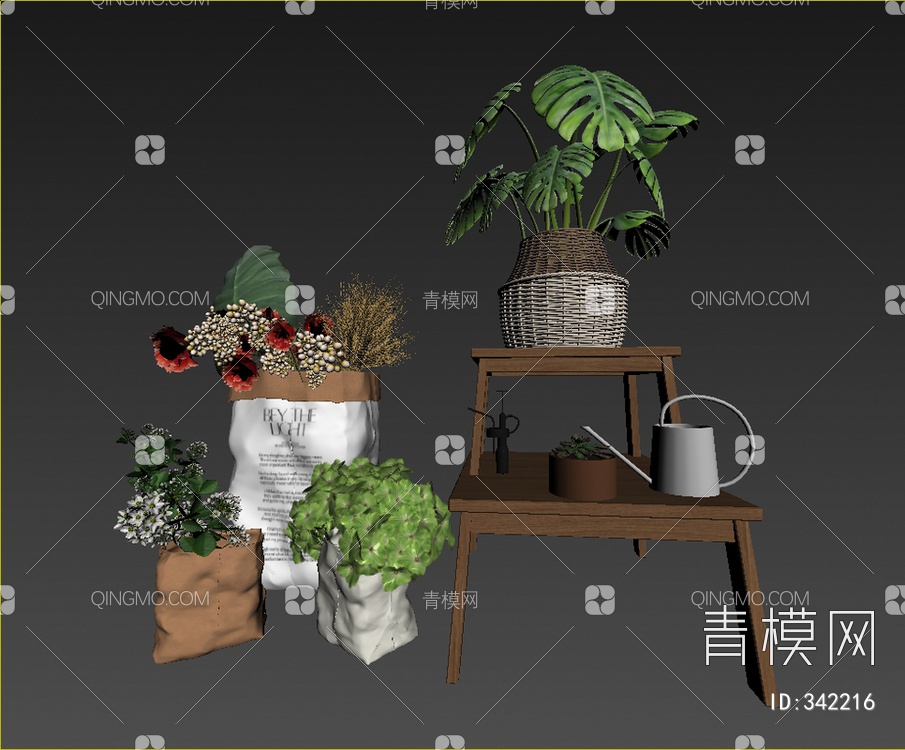 绿植盆栽组合3D模型下载【ID:342216】