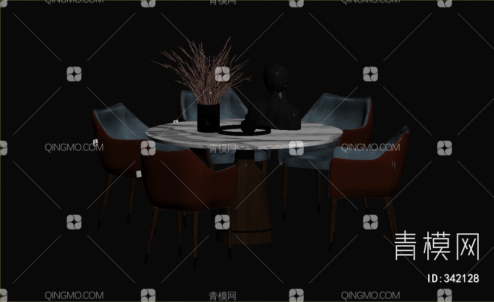 圆餐桌椅组合3D模型下载【ID:342128】