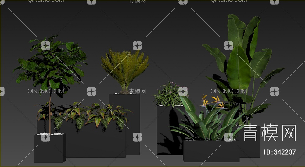 绿植盆栽组合3D模型下载【ID:342207】