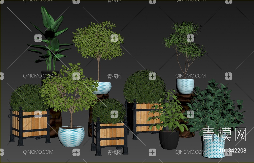 绿植盆栽组合3D模型下载【ID:342208】
