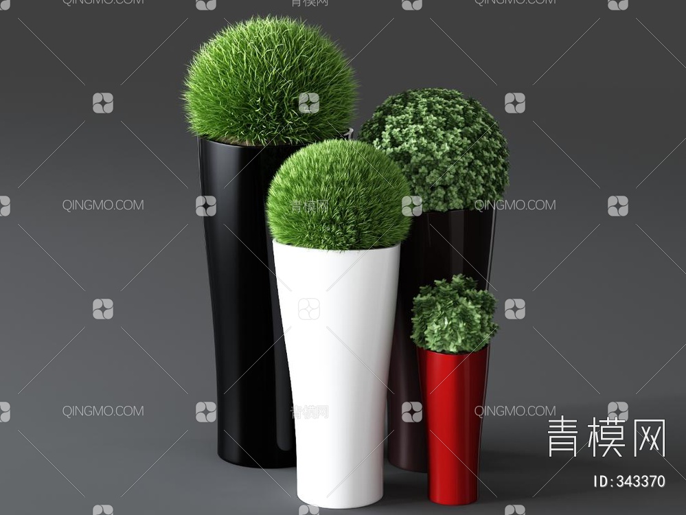 植物盆栽组合3D模型下载【ID:343370】