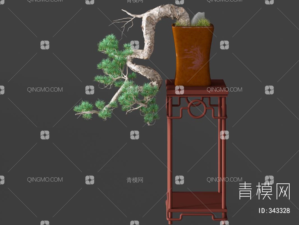 松树盆景3D模型下载【ID:343328】