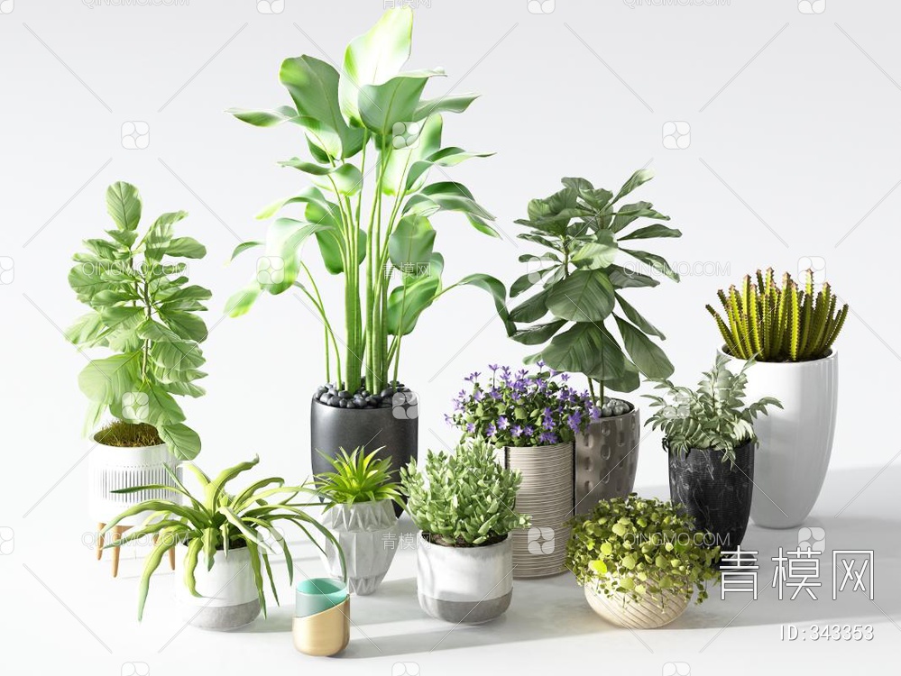 植物盆栽组合3D模型下载【ID:343353】