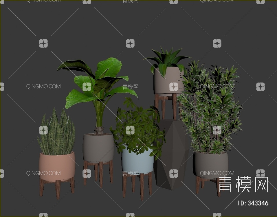 植物盆栽组合3D模型下载【ID:343346】