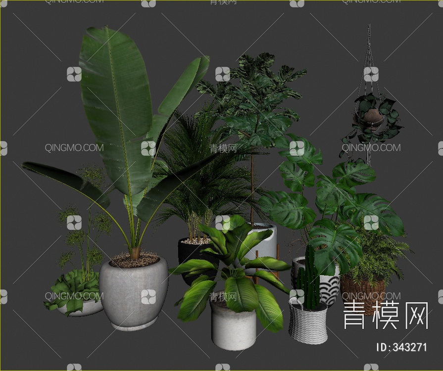 绿植盆栽组合3D模型下载【ID:343271】