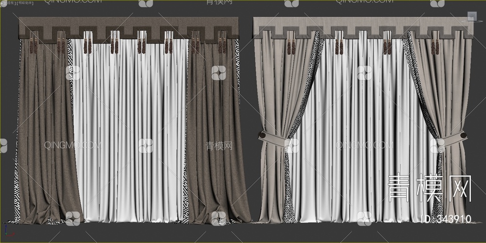 布艺窗帘3D模型下载【ID:343910】