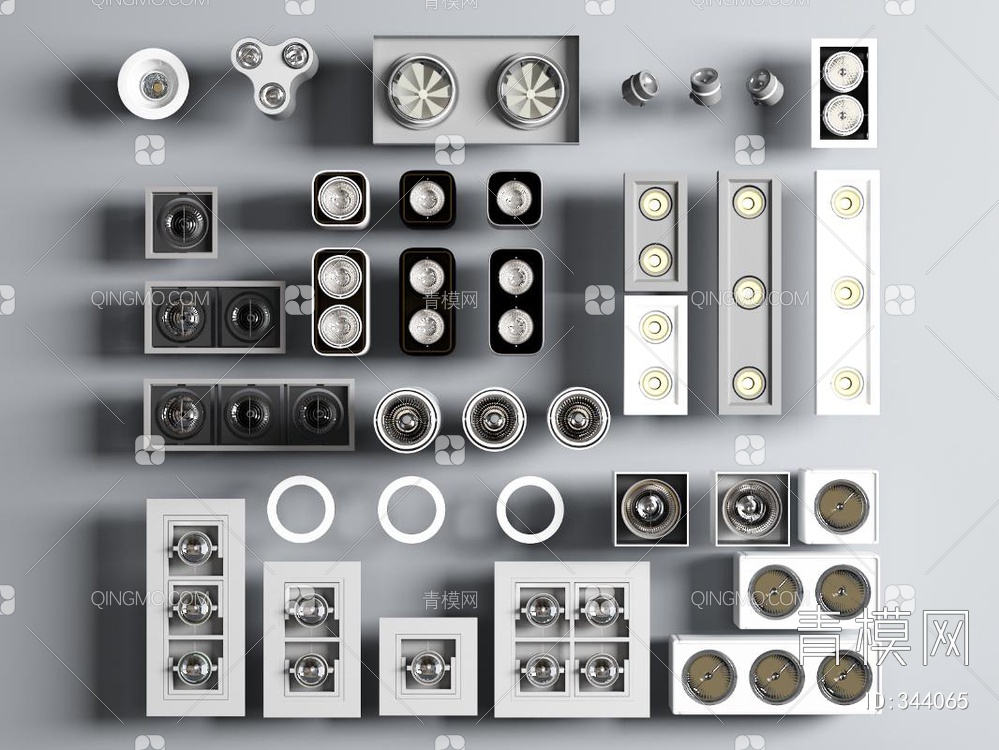 筒灯射灯组合3D模型下载【ID:344065】