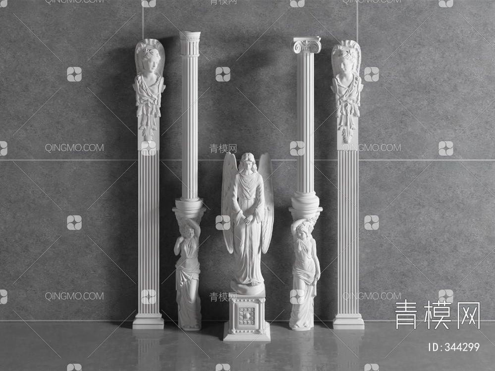罗马柱雕塑组合3D模型下载【ID:344299】