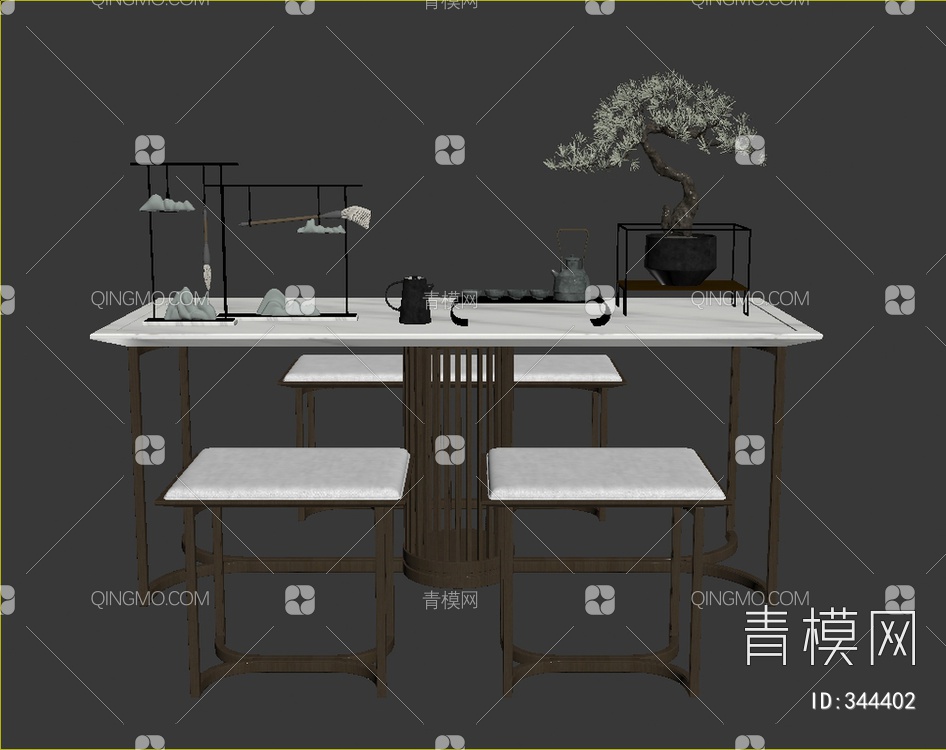 茶桌椅组合3D模型下载【ID:344402】
