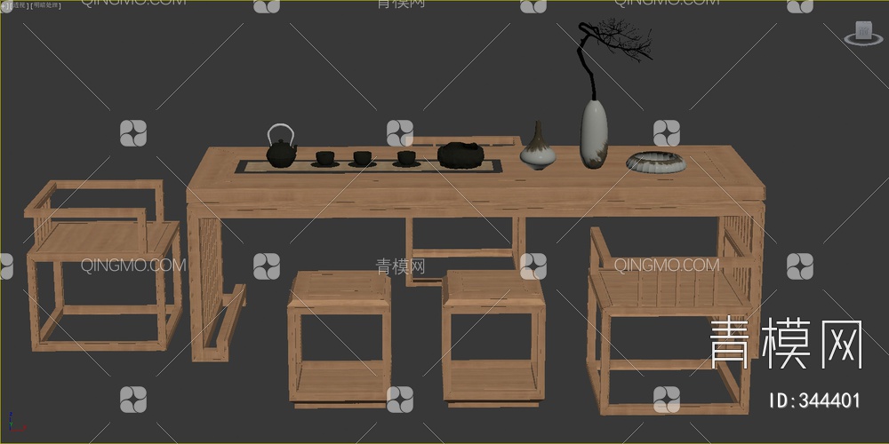 茶桌椅组合3D模型下载【ID:344401】
