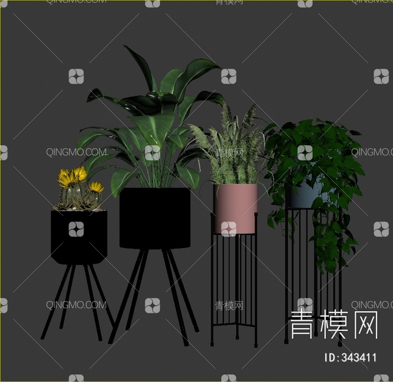 植物盆栽组合3D模型下载【ID:343411】